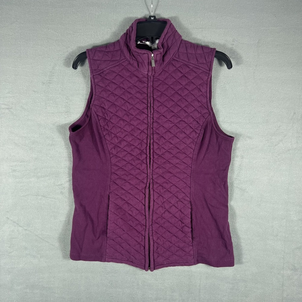 Croft‎ & Barrow Women's M Purple Quilted Full Zip Vest Ribbed Sides